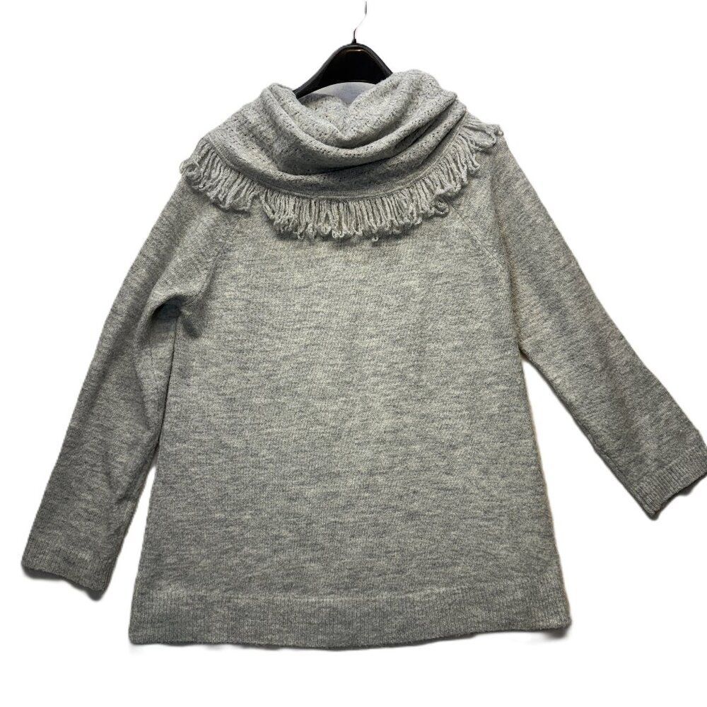 Miss Me Fringe Cowl Neck Sweater  Gray Knit Pullover  Size Small